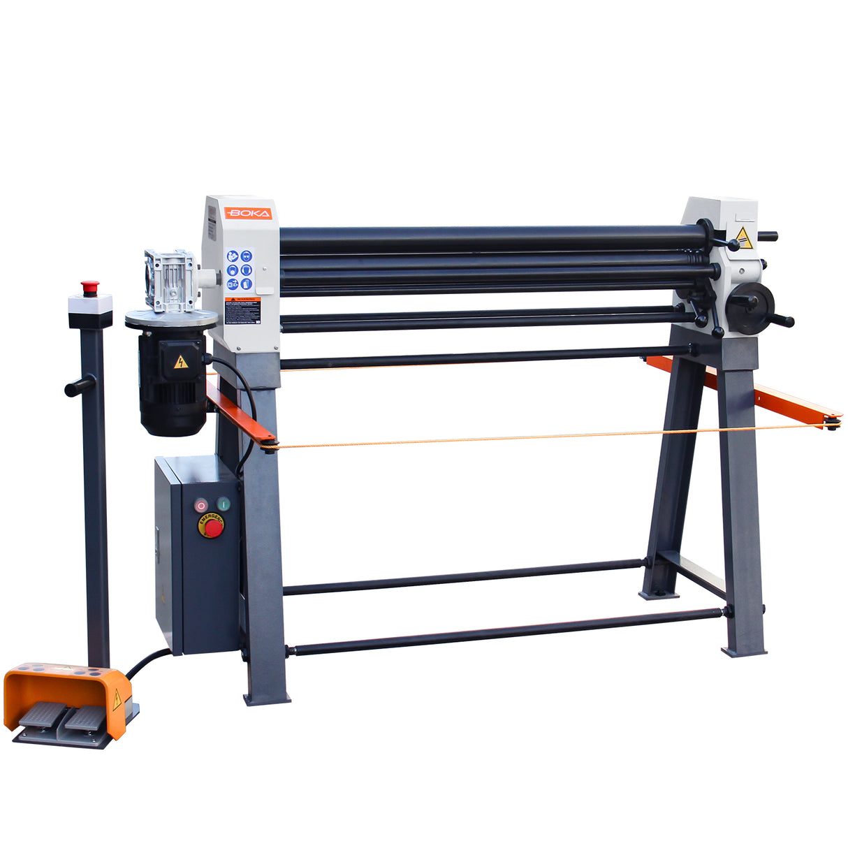 BOKA ESR-4014 three-roll bending machine with electric motor & cone bending device, max. sheet thickness 2.0 mm, max. rolling thickness 1020 mm, 400V 50Hz 3PH