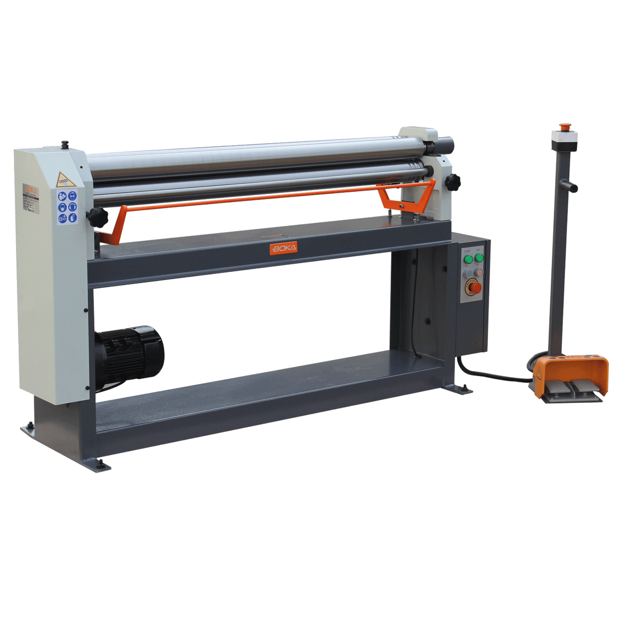 BOKA ESR-5116 three-roll bending machine, with electric motor and cone bending device, sheet thickness max. 1.5 mm, maximum rolling thickness 1300 mm