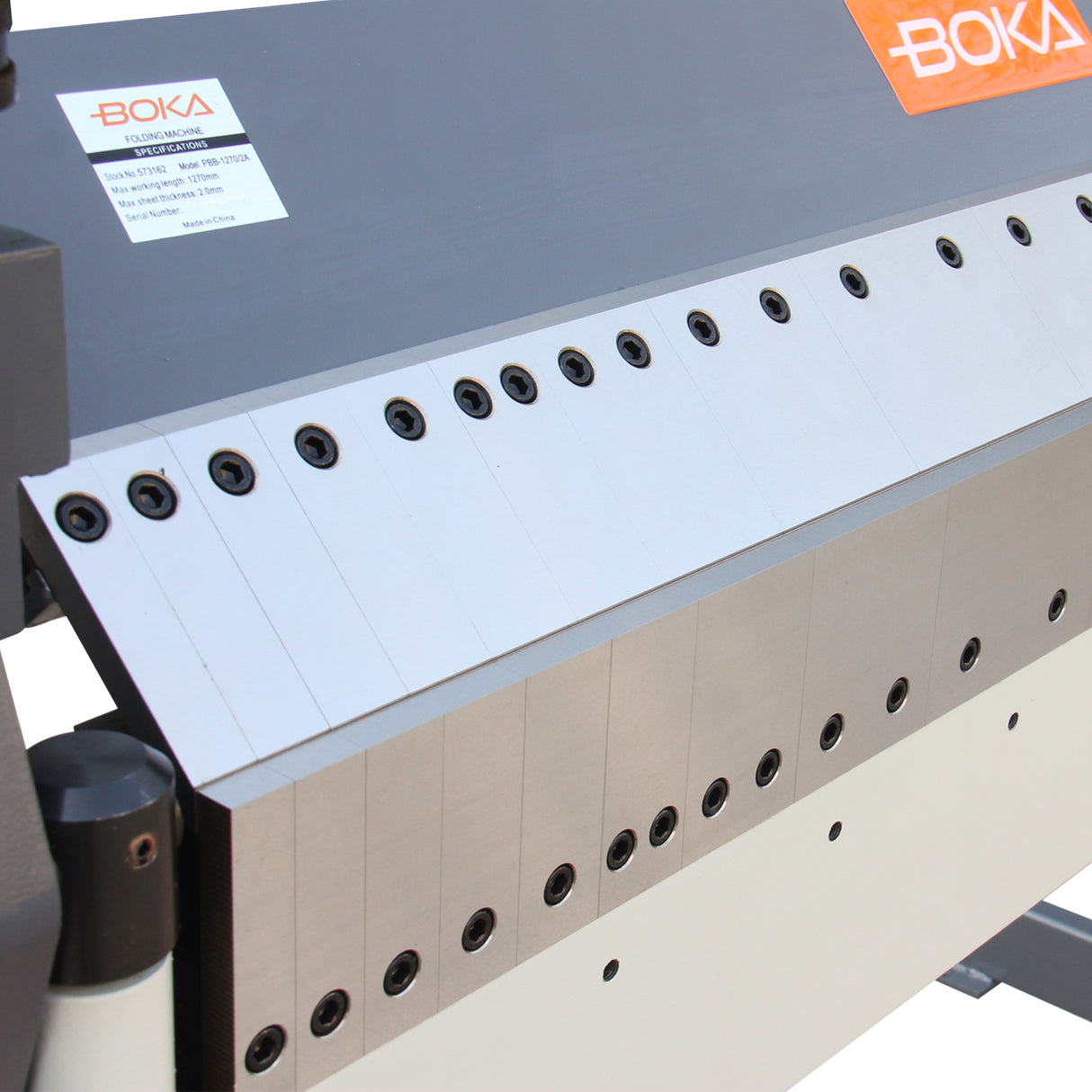 BOKA 1270 mm folding machine with segment tools, 2.0 mm sheet steel, 0–135° bending angle, foot pedal, press brake, robust steel construction, for steel/stainless steel/aluminum, PBB-5014A