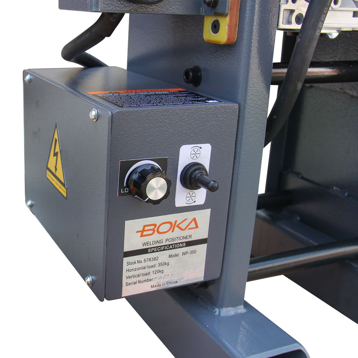 BOKA WP-350 welding positioner, 359 kg load capacity, tilt angle 0-135°, rotary motor, ideal for pipe welding and precise positioning